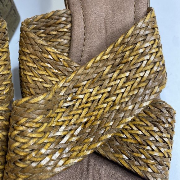 Bongo Womens Platform Sandals Daring SZ 7.5 Wedge Heel Tan Brown Basketweave - Picture 10 of 11